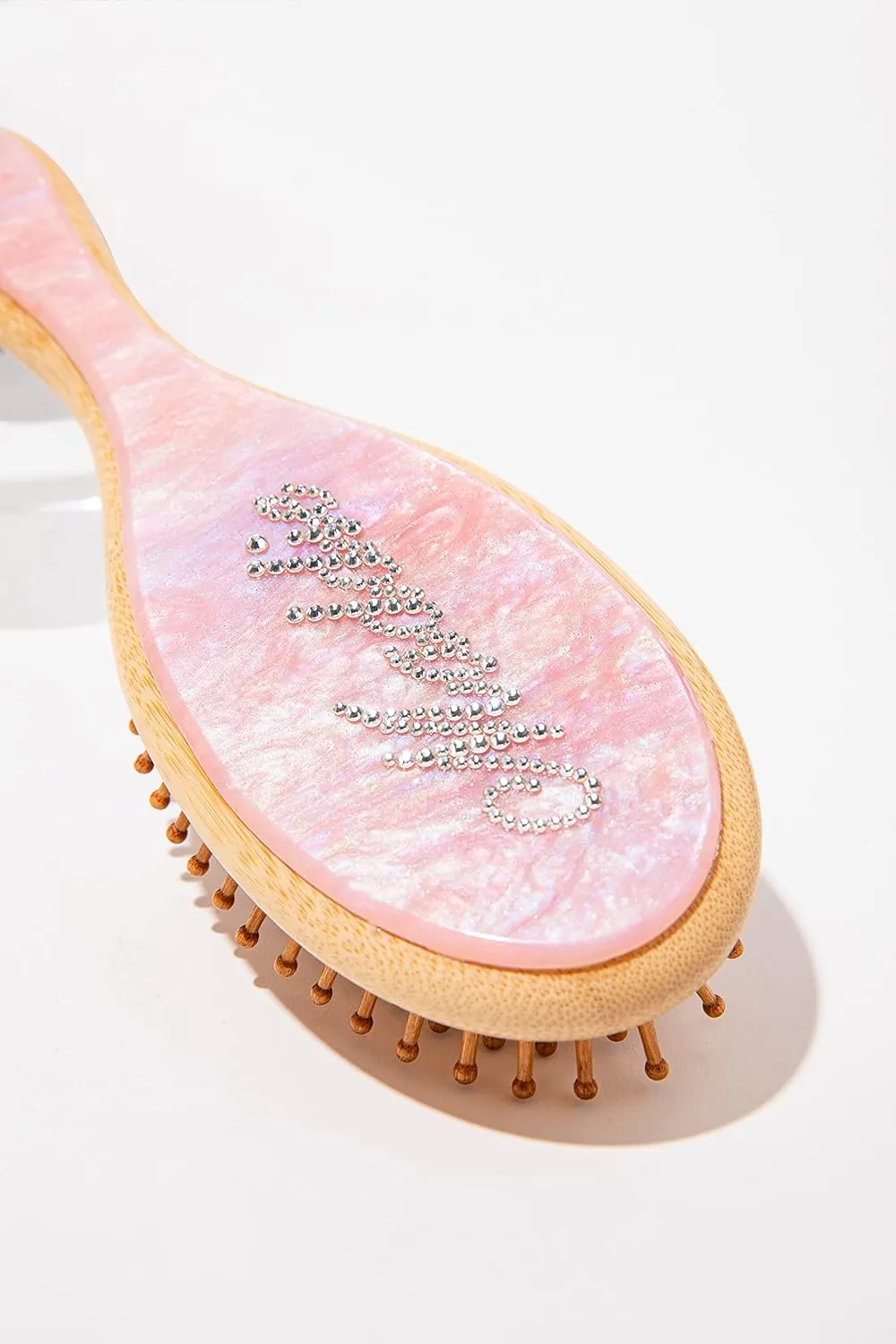 Custom Engraved Name Hair Brush | Handmade Inlay Rhinestones Number Initial| Natural Wooden Bamboo Brush | Wide-Tooth,Ultra-Soft,Anti Static Make Hair Smooth And Massage Scalp|Suit For All Hair Types
