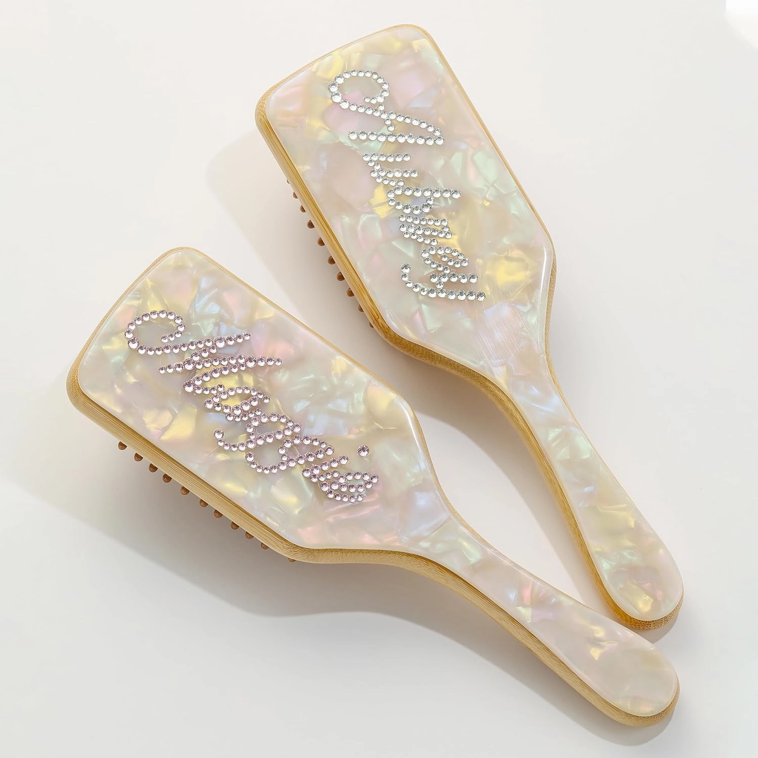 Custom Name Bamboo Paddle Brush, Personalized Rhinestone Letter Hair brushes, Natural Bamboo Bristles Detangling Hairbrush for Massaging Scalp, Women's Gift for Mom Mother's Day