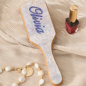 Custom Name Hair Brush for Woman Blue Sugar Color Brush with Colorful Rhinestone Name | Natural Wooden Bamboo BrushSuit For All Hair Types