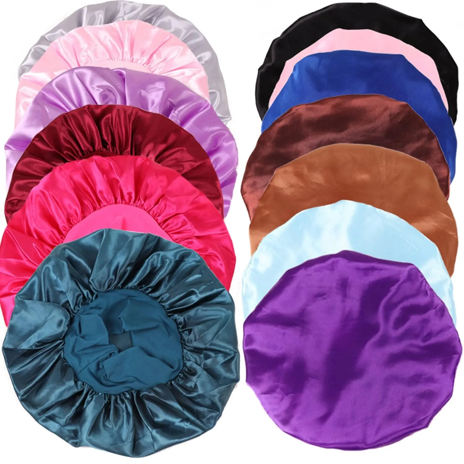 Customize Satin Bonnet Hair Care Silk Bonnet for Sleeping, 10 PCS Private Logo Bonnet Cap Hair Wrap Cap for Black Women (Logo on Forehead, Black)