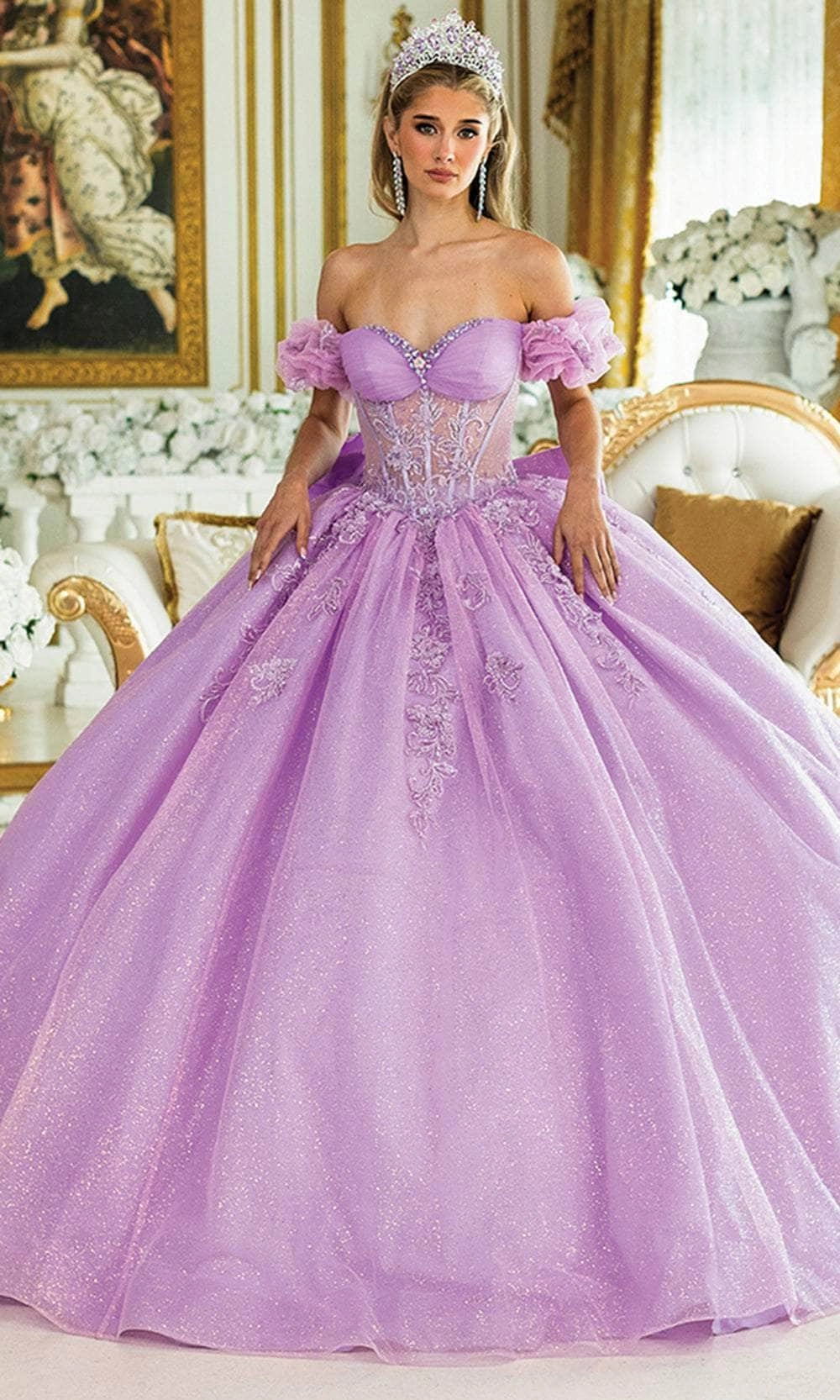 Dancing Queen 1985 - Off-Shoulder Glitter Gown with Bow