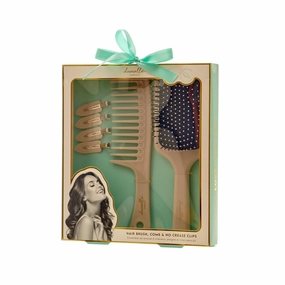 Danielle Creations Hair Brush, Comb & No Crease Clips Hair Accessory Set, Trio Set for Styling & Detangling Hair