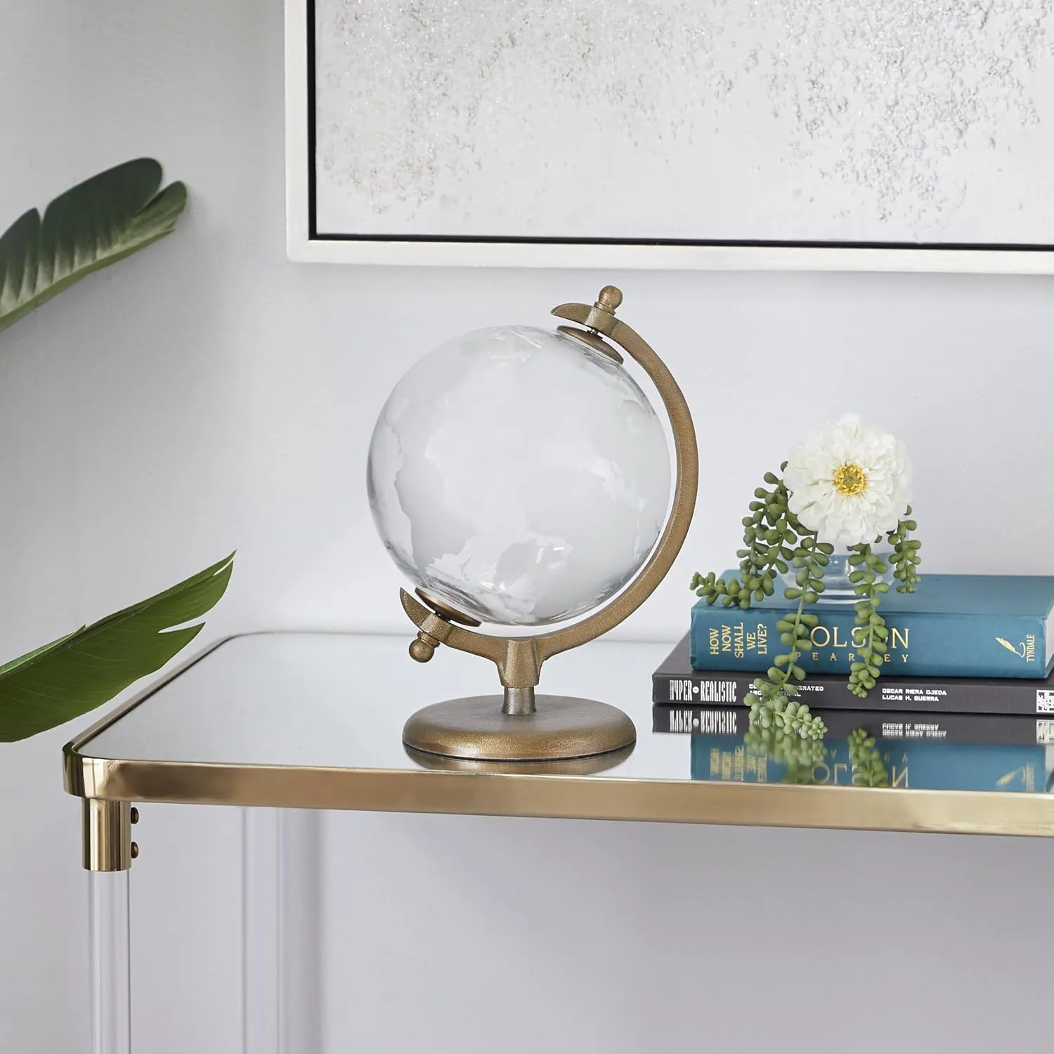 Deco 79 Aluminum Metal Educational/Geographic Earth Globe Decorative World Globe with Tiered Base, Desk Globe 9" x 8" x 12", White