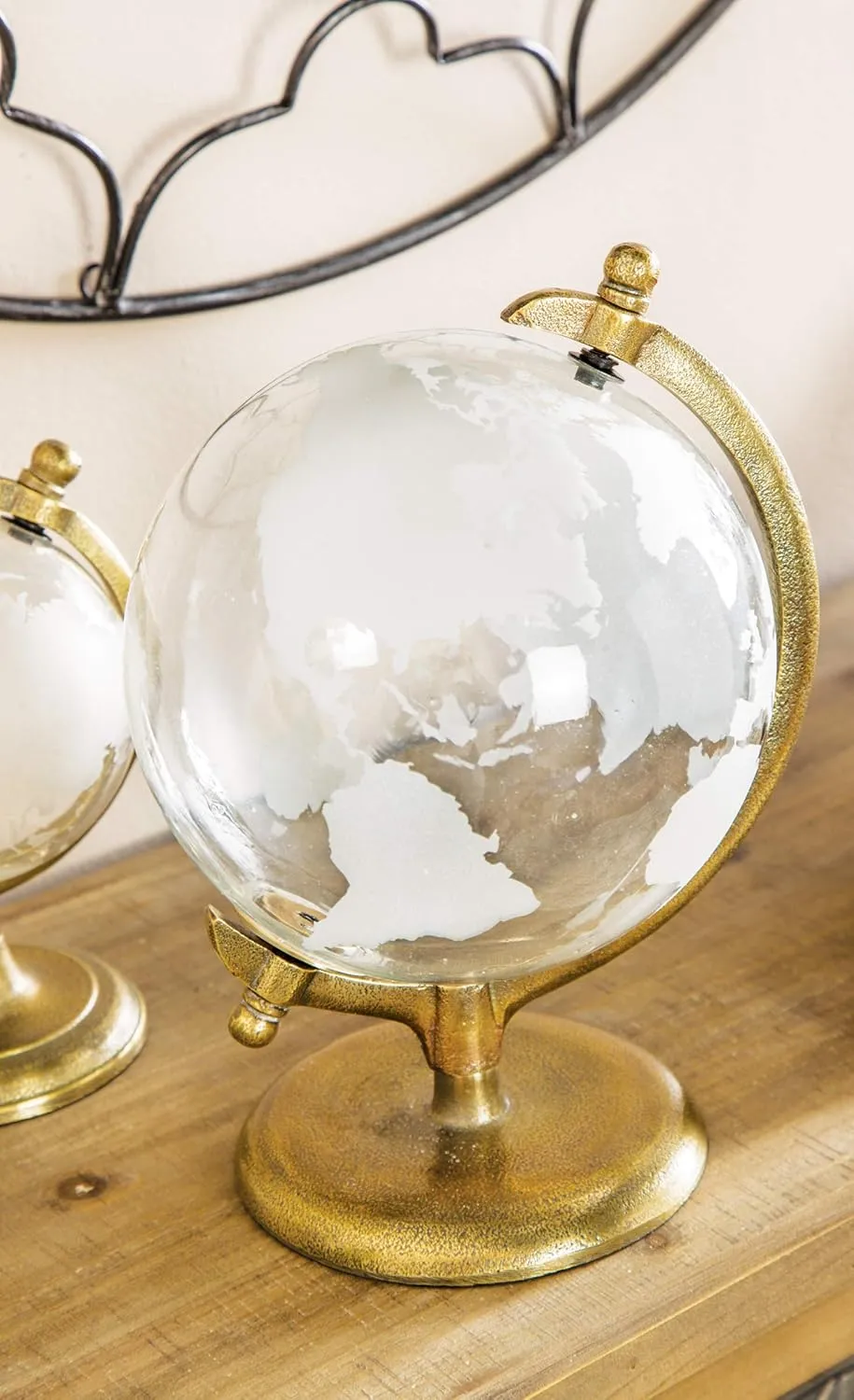 Deco 79 Aluminum Metal Educational/Geographic Earth Globe Decorative World Globe with Tiered Base, Desk Globe 9" x 8" x 12", White