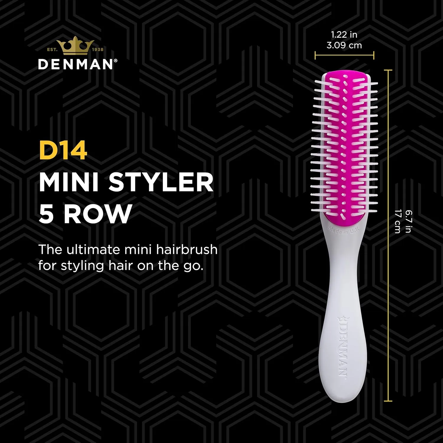 Denman Mini Curl Definer & Styler 5 Row Hairbrush for Detangling, Separating, and Defining Curls, Curly Hairbrush, Sleek Blowdrying - D14