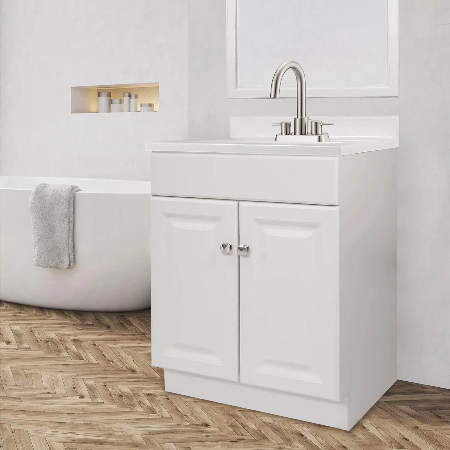 Design House 591065 Wyndham 2-Door Bathroom Cultured Marble 4" Centerset Camilla Vanity Top Unassembled, Rectangle, White