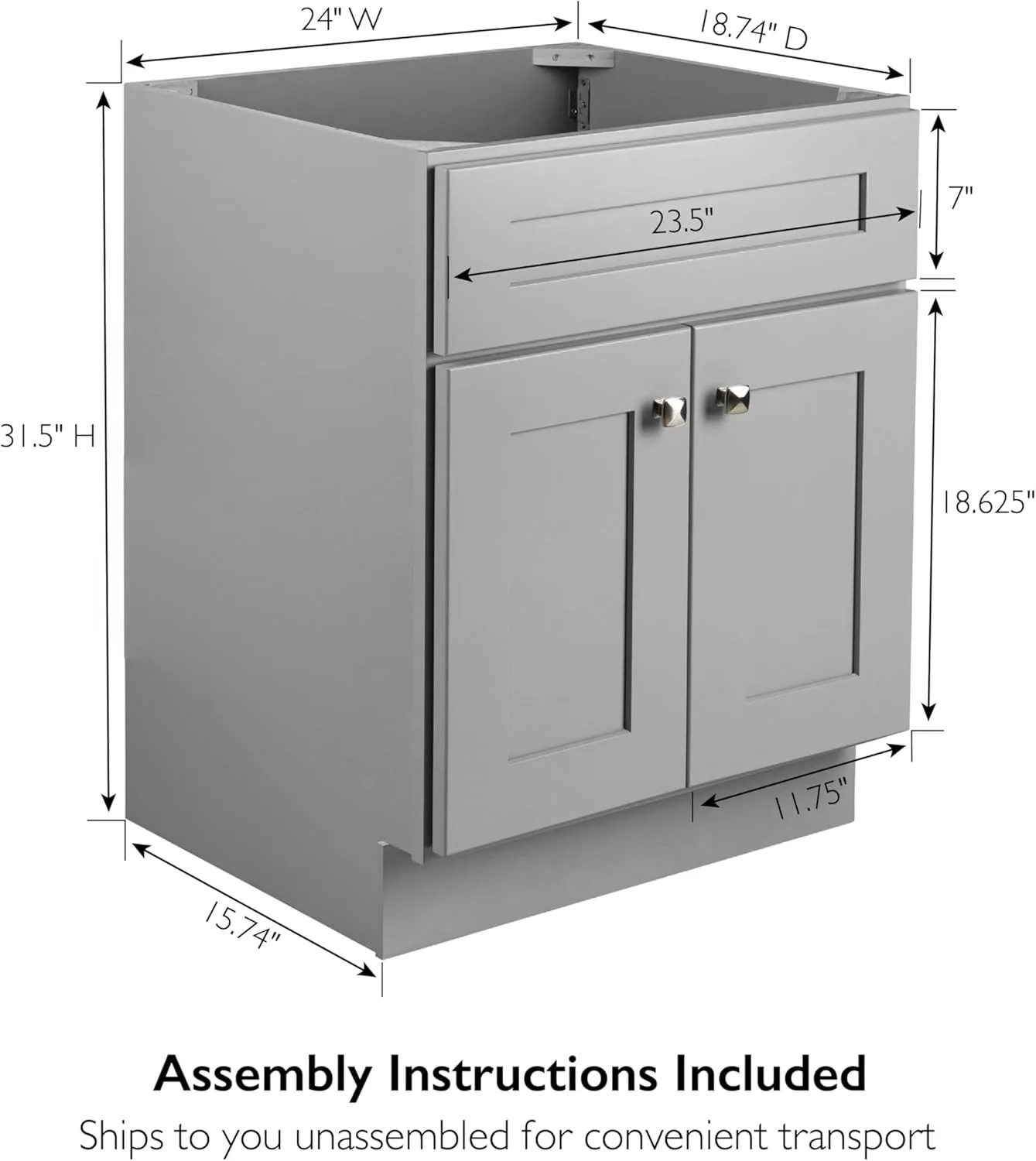 Design House Brookings 24-Inch Bathroom Vanity, Solid Wood, Ready to Assemble, Sherwin Williams Gray, 587063
