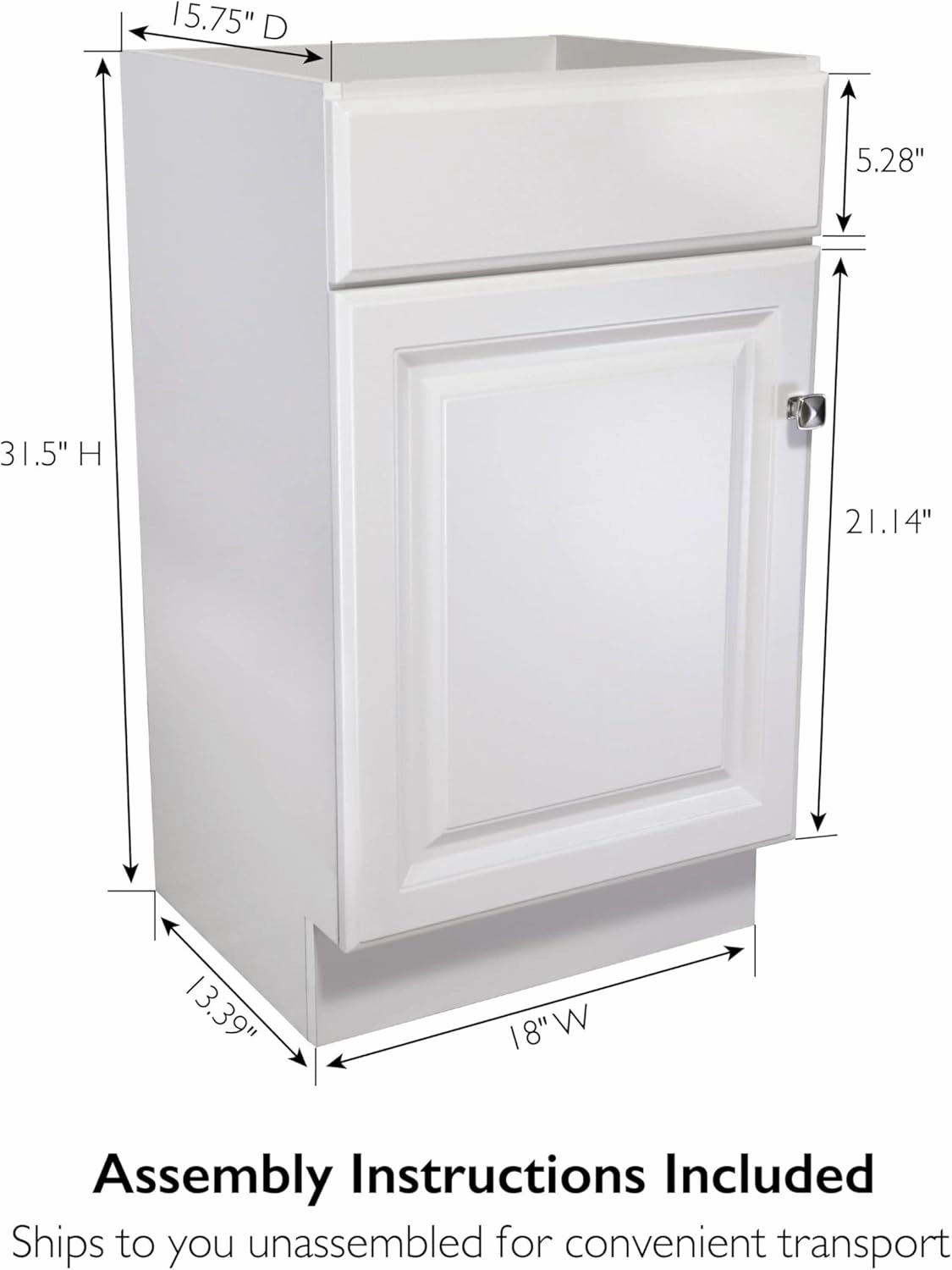 Design House 597112 Wyndham Unassembled Bathroom Vanity Cabinet Without Top, 18 x 16/1 Door, White