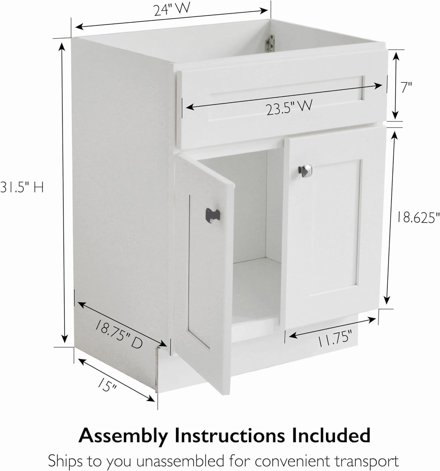 Design House Brookings 24 Inch Bathroom Vanity, Ready to Assemble, Solid Wood, Sherwin Williams® White, 586925