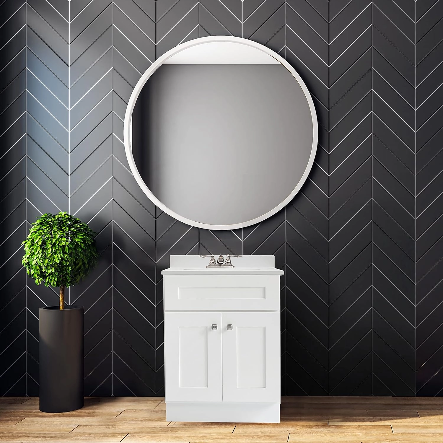 Design House Brookings 24 Inch Bathroom Vanity, Ready to Assemble, Solid Wood, Sherwin Williams® White, 586925