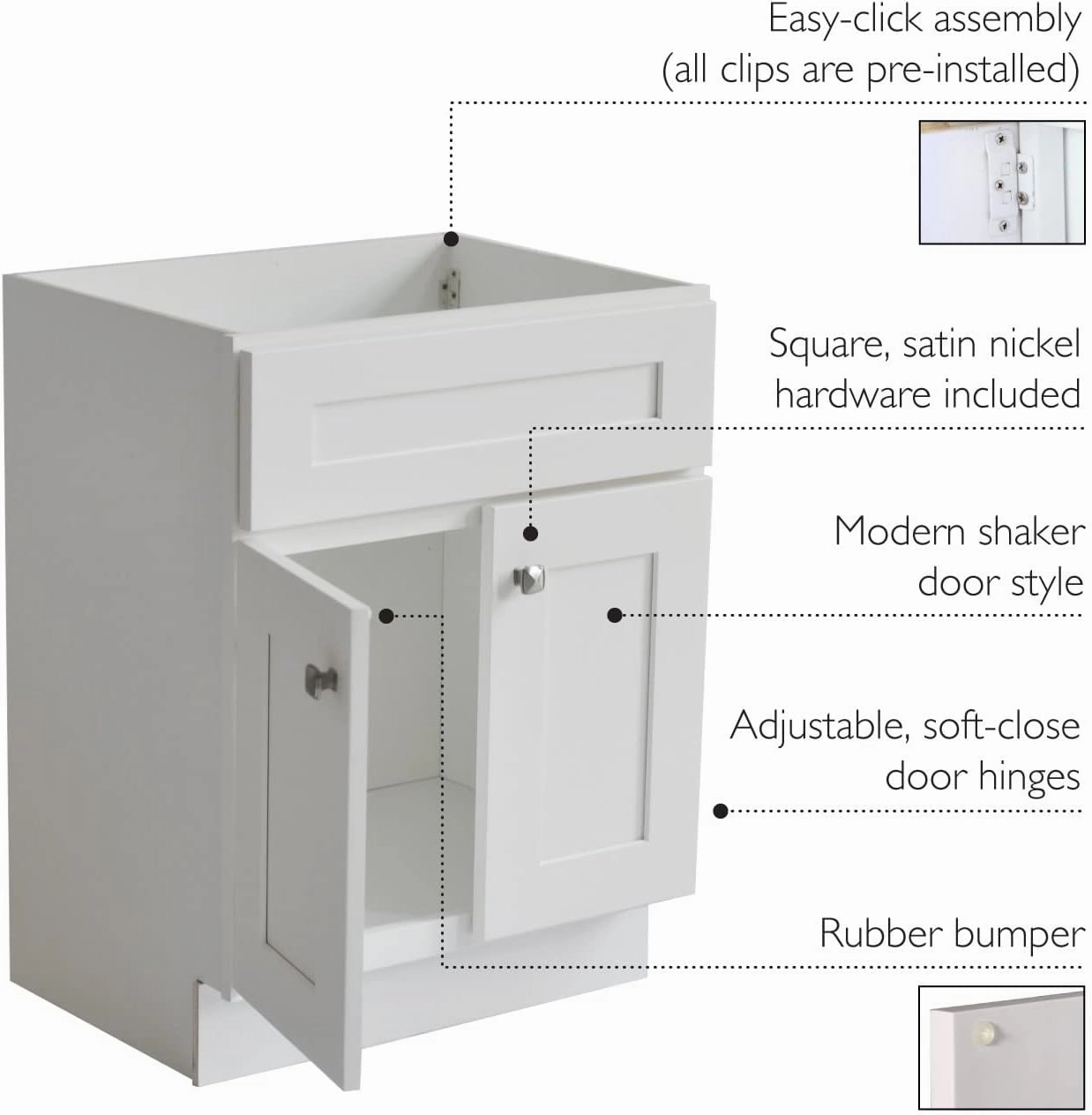 Design House Brookings 24 Inch Bathroom Vanity, Ready to Assemble, Solid Wood, Sherwin Williams® White, 586925