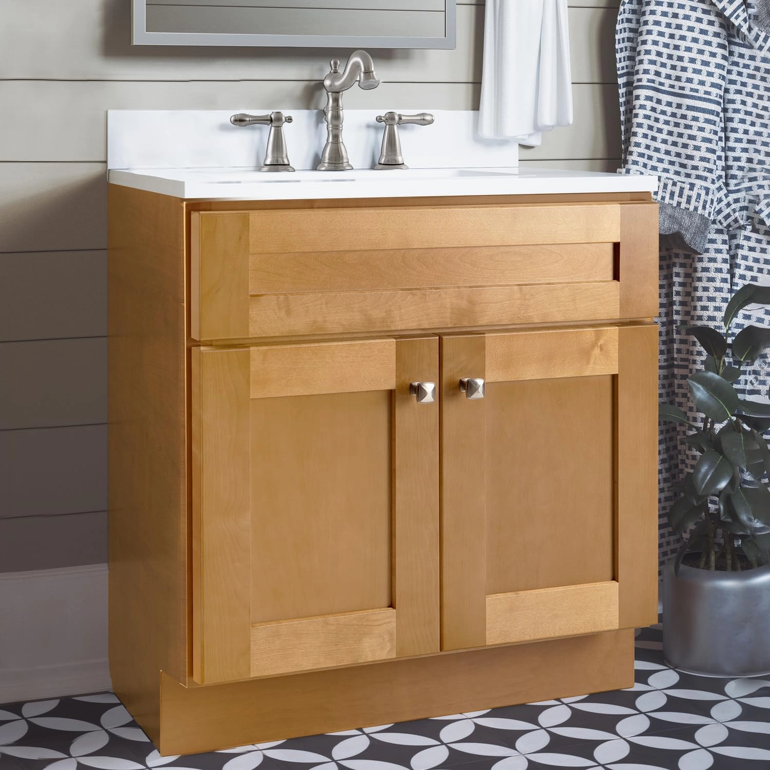 Design House Brookings 30 Inch Bathroom Vanity, Solid Wood, Ready to Assemble, Birch, 587121