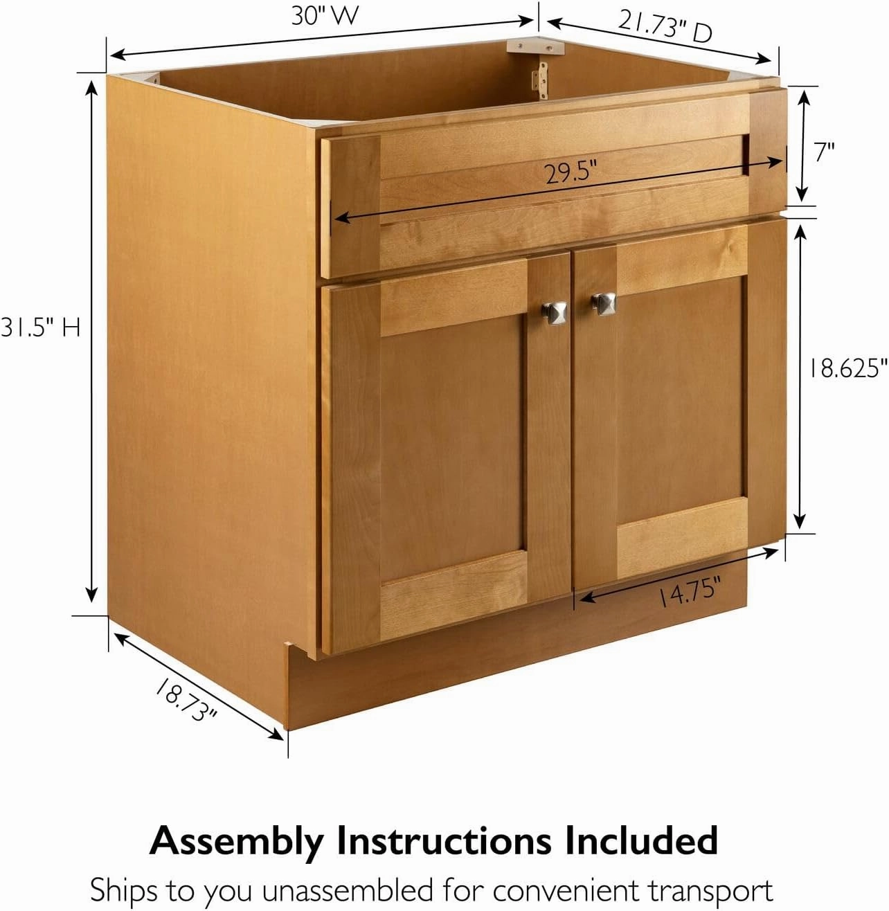 Design House Brookings 30 Inch Bathroom Vanity, Solid Wood, Ready to Assemble, Birch, 587121