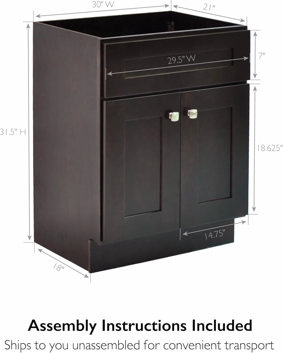 Design House Brookings 30 Inch Bathroom Vanity, Solid Wood, Ready to Assemble, Brown, 586982