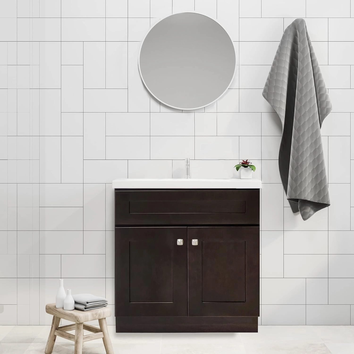 Design House Brookings 30 Inch Bathroom Vanity, Solid Wood, Ready to Assemble, Brown, 586982