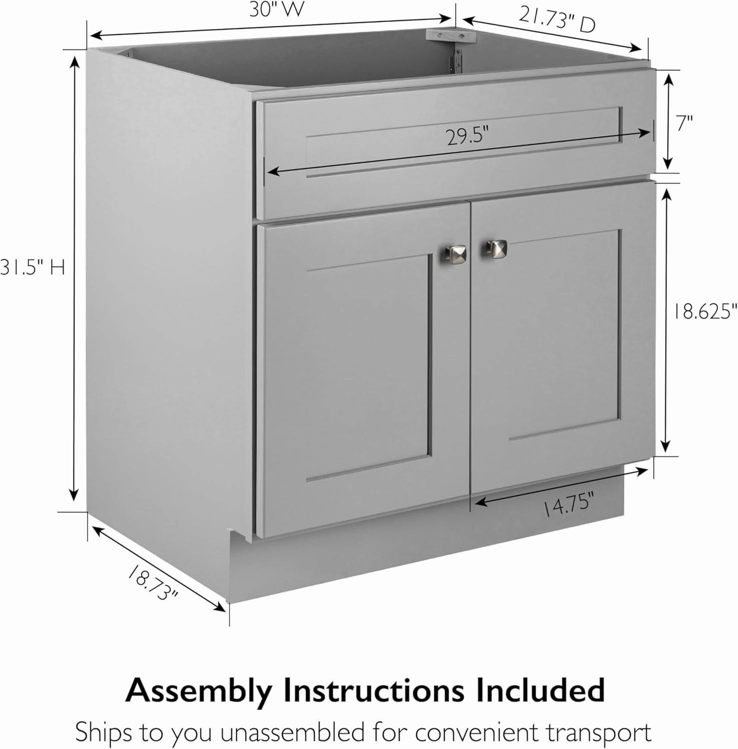 Design House Brookings 30-Inch Bathroom Vanity, Solid Wood, Ready to Assemble, Sherwin Williams® Gray, 587089