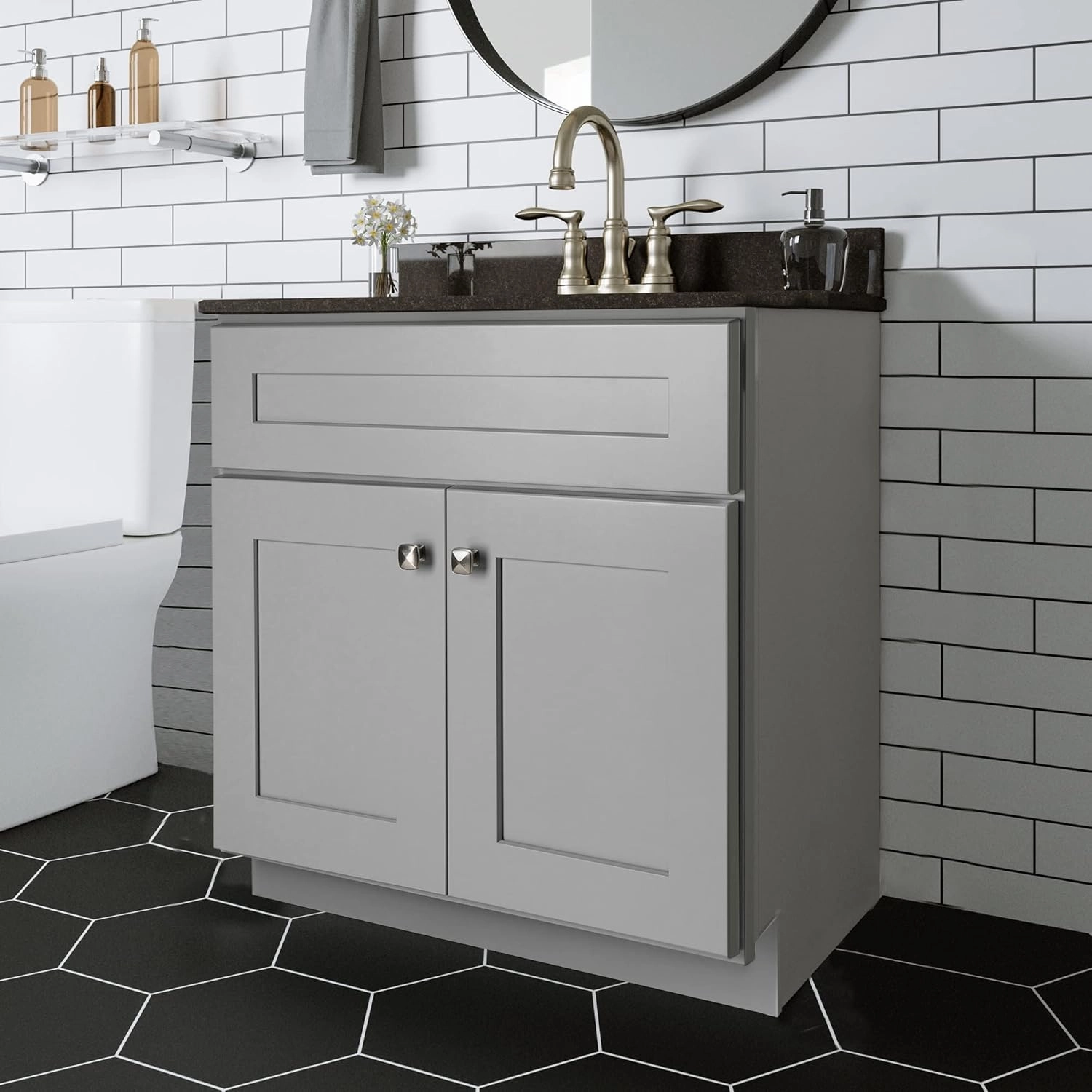 Design House Brookings 30-Inch Bathroom Vanity, Solid Wood, Ready to Assemble, Sherwin Williams® Gray, 587089
