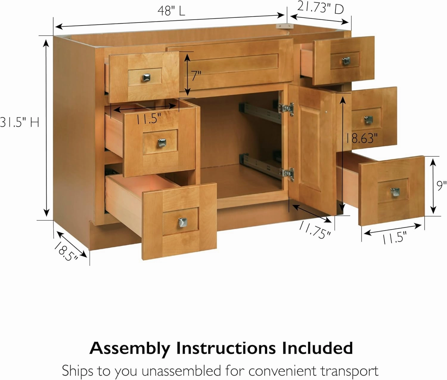 Design House Brookings 48 Inch Bathroom Vanity, Ready to Assemble, Modern Birch, 599001-MBH