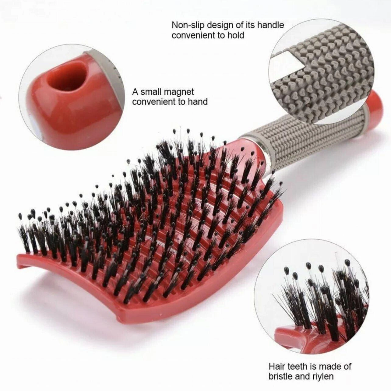 Detangle Nylon Boar Bristle Brush Hairbrush Smooth Hair Head Scalp Massage Comb