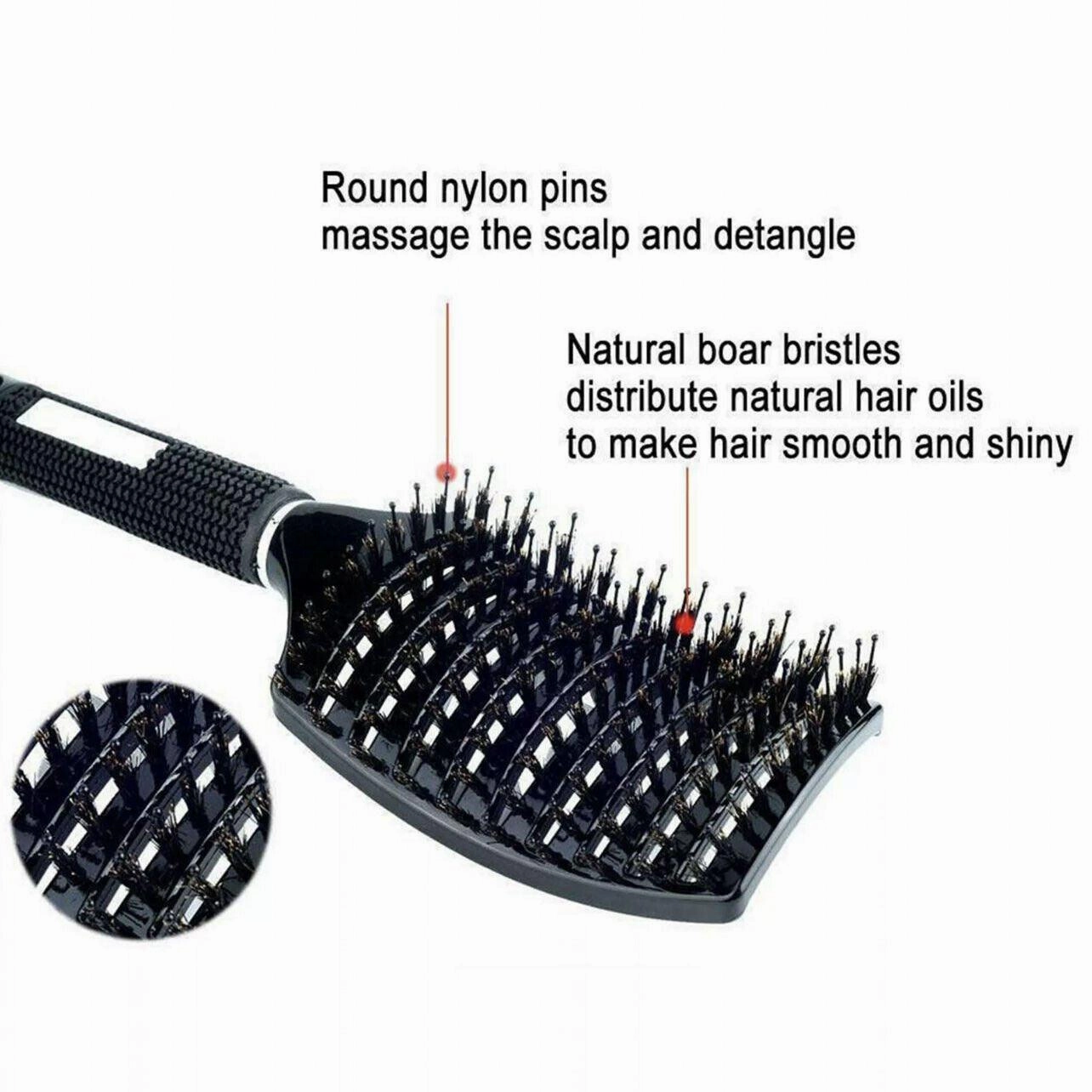 Detangle Nylon Boar Bristle Brush Hairbrush Smooth Hair Head Scalp Massage Comb
