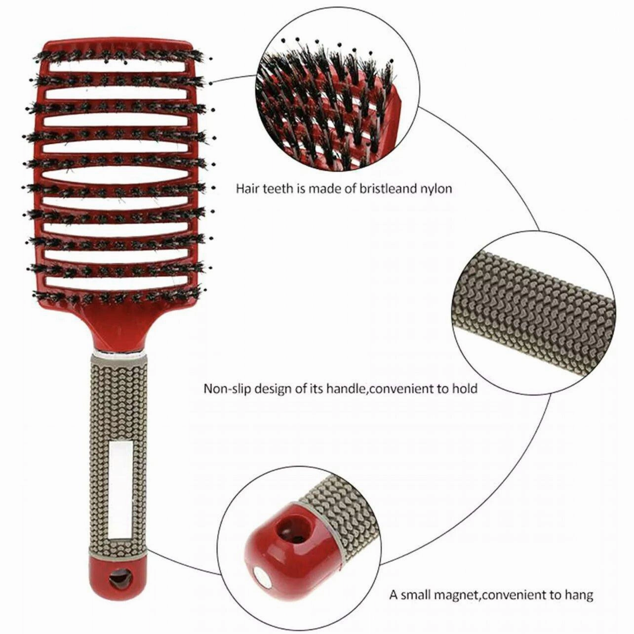 Detangle Nylon Boar Bristle Brush Hairbrush Smooth Hair Head Scalp Massage Comb