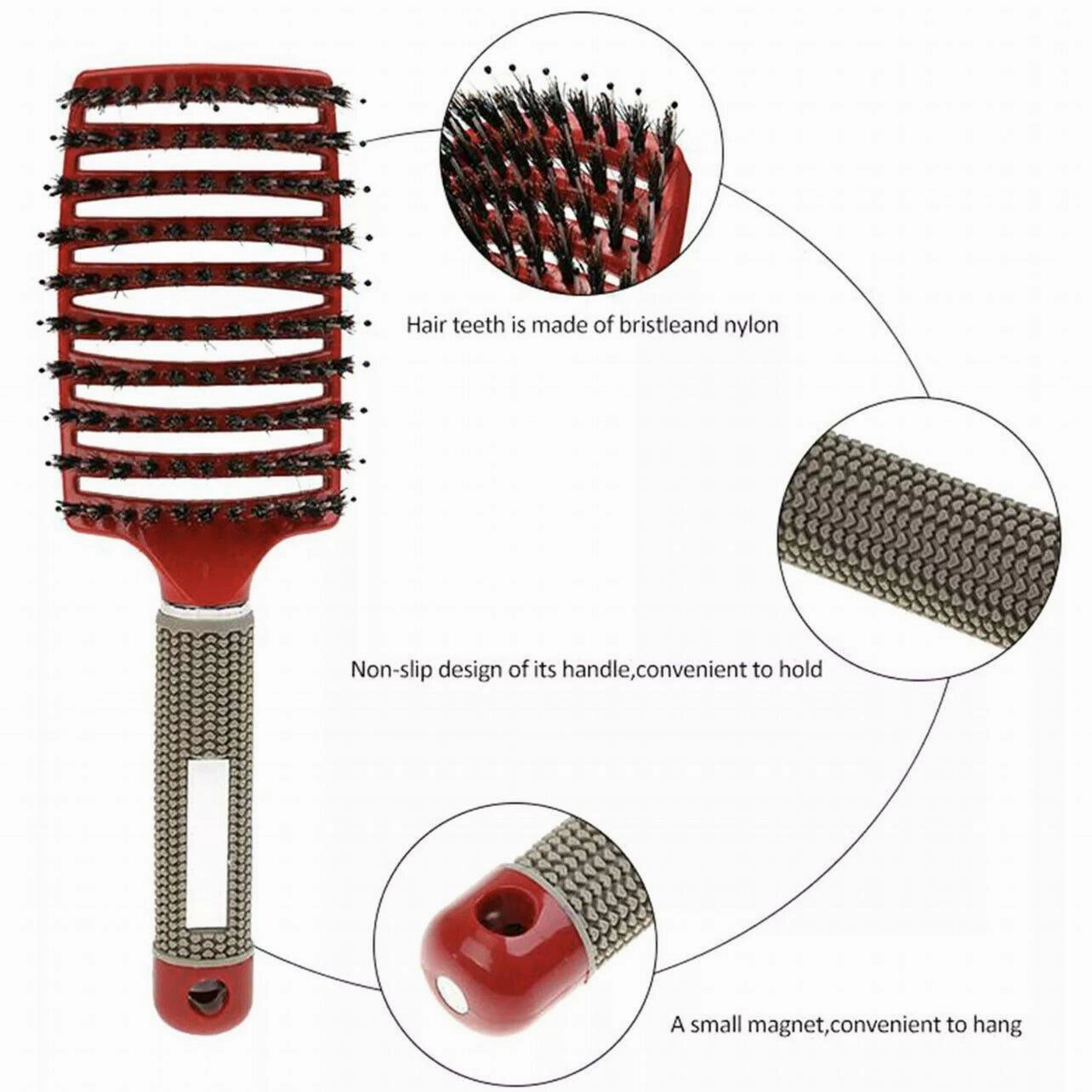 Detangle Nylon Boar Bristle Brush Hairbrush Smooth Hair Head Scalp Massage Comb