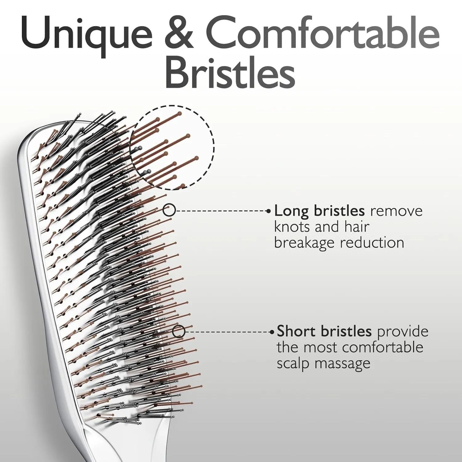 Detangling Hair Brush, Dry and Wet Detangler Hair Brush for Women and Men, Massager Scalp Brush for Straight/Curly/Thick/Long/Wavy/Damaged Hair, Silver