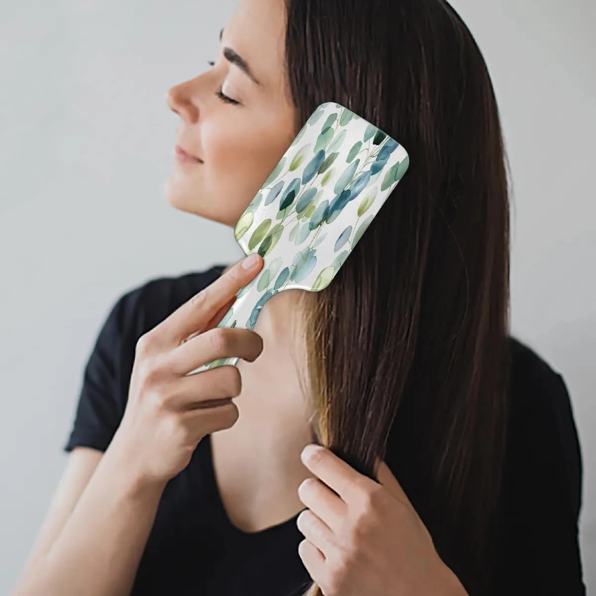 Detangling Hair Brush with Nylon Bristles Eucalyptus Green Leaf Hairbrush Glides Through Tangles for All Hair Types Hair Comb for Men Women