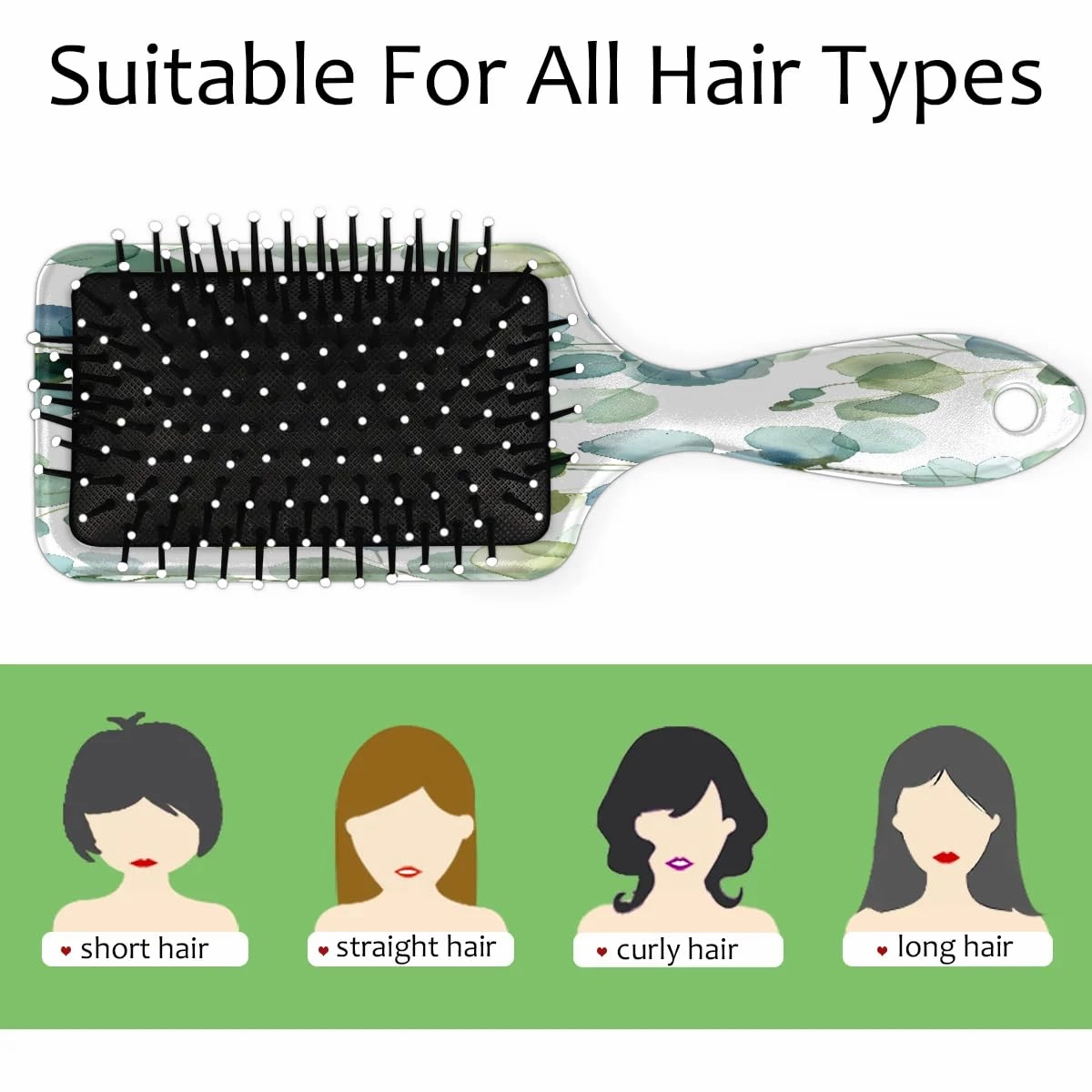 Detangling Hair Brush with Nylon Bristles Eucalyptus Green Leaf Hairbrush Glides Through Tangles for All Hair Types Hair Comb for Men Women