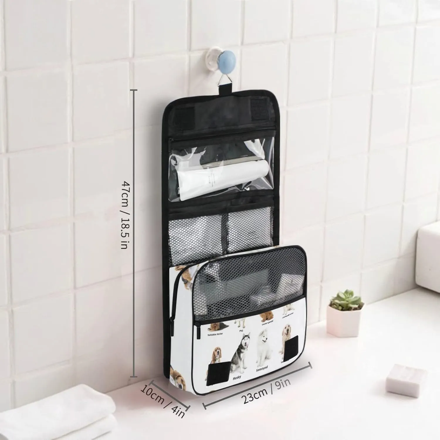 Different Breeds of Dogs Isolated on White Hanging Wash Gargle Toiletry Bag Travel Cosmetic Makeup Case Organizer Storage Large Portable