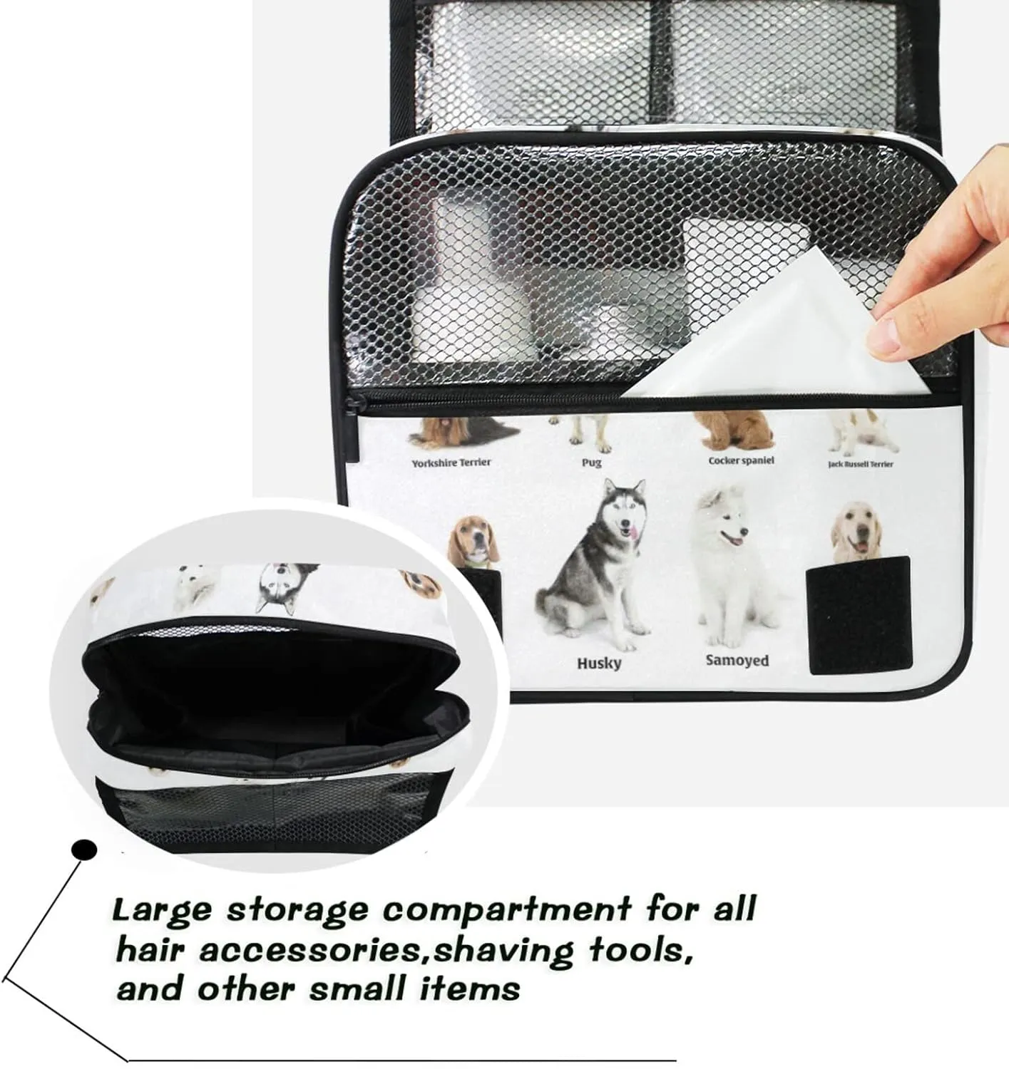 Different Breeds of Dogs Isolated on White Hanging Wash Gargle Toiletry Bag Travel Cosmetic Makeup Case Organizer Storage Large Portable