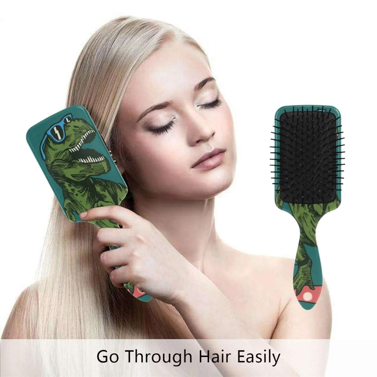 Dinosaur Detangler, Wet Dry Hair Brush for Kids, Men & Women - Plastic Handle