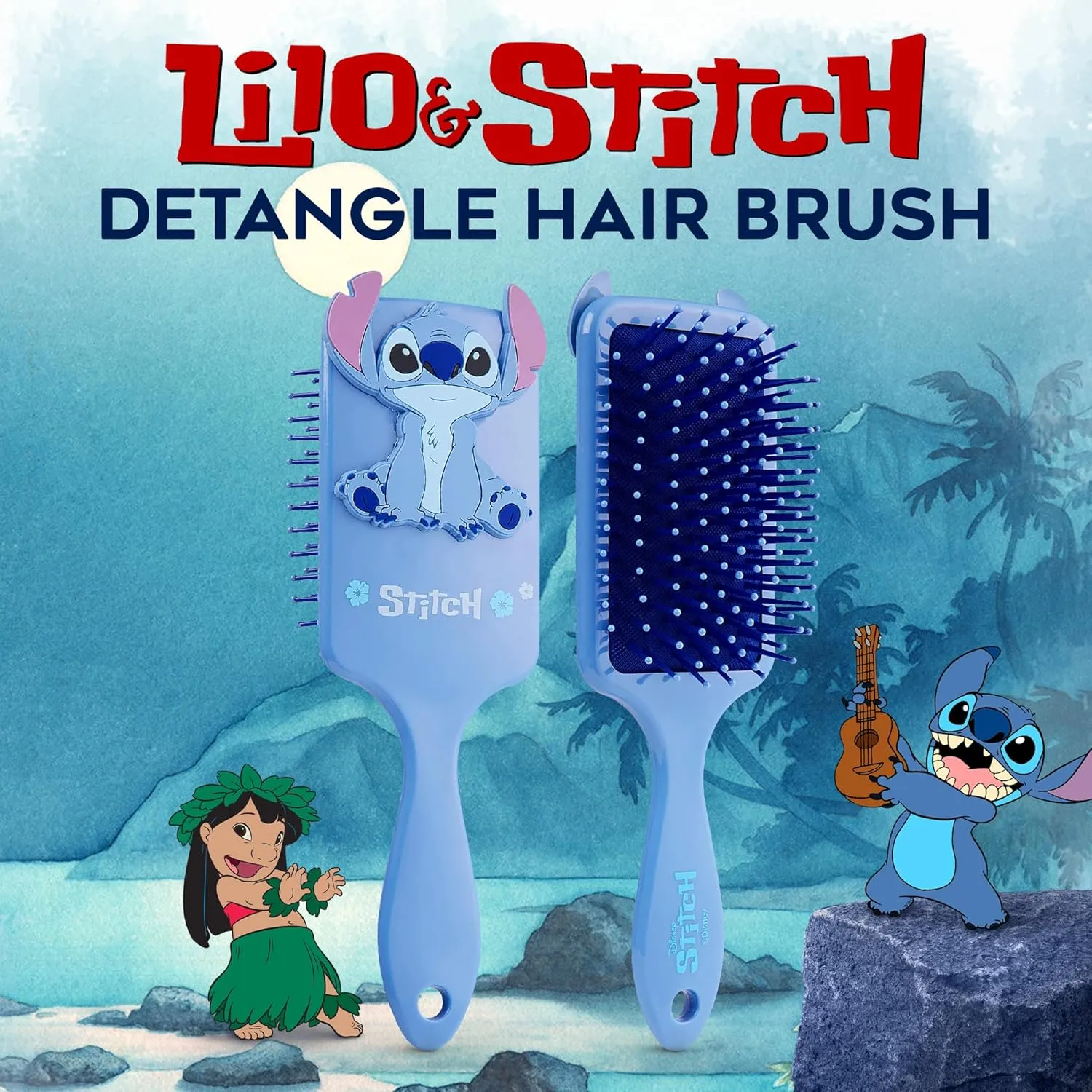 Disney Hair Brush, Detangling Brush for Hair Care, Hair Accessories for Women, Teens, and Kids, Soft-Bristle Hair Brushes for Women, Blue Stitch, 22 x 7.5 cm