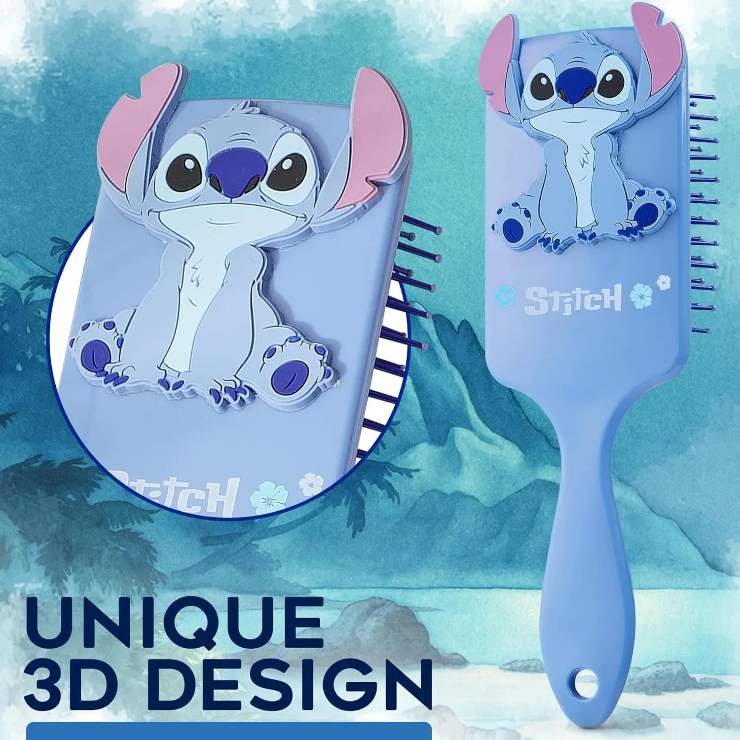 Disney Hair Brush, Detangling Brush for Hair Care, Hair Accessories for Women, Teens, and Kids, Soft-Bristle Hair Brushes for Women, Blue Stitch, 22 x 7.5 cm
