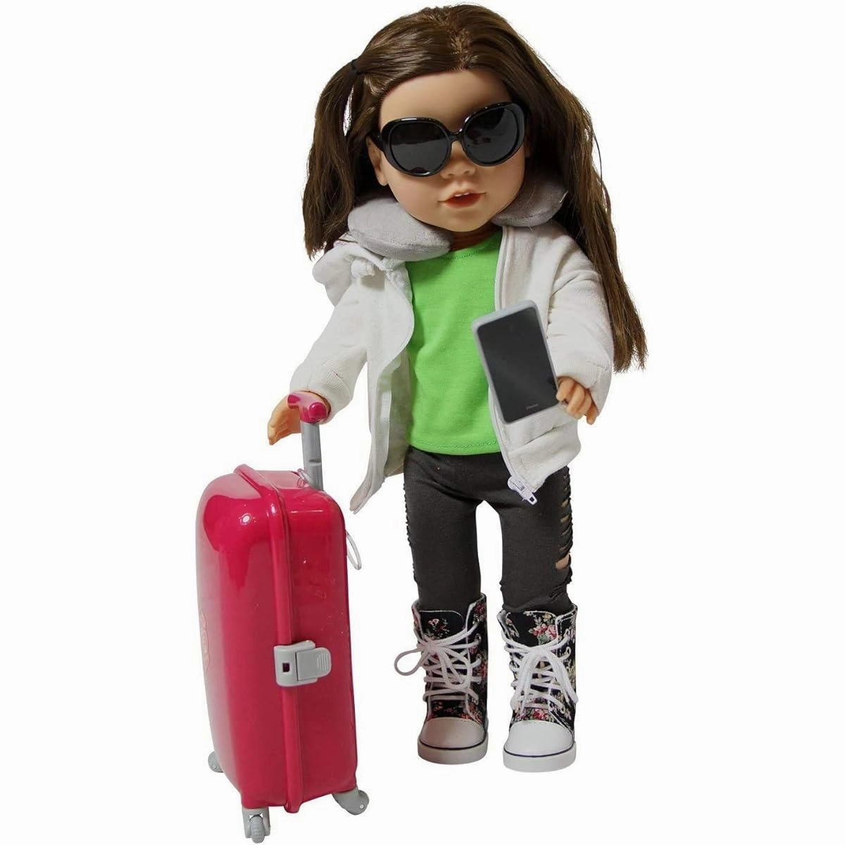 Doll Travel Suitcase with Accessories for 18" Dolls Includes Travel Pillow, Passport and Accessories
