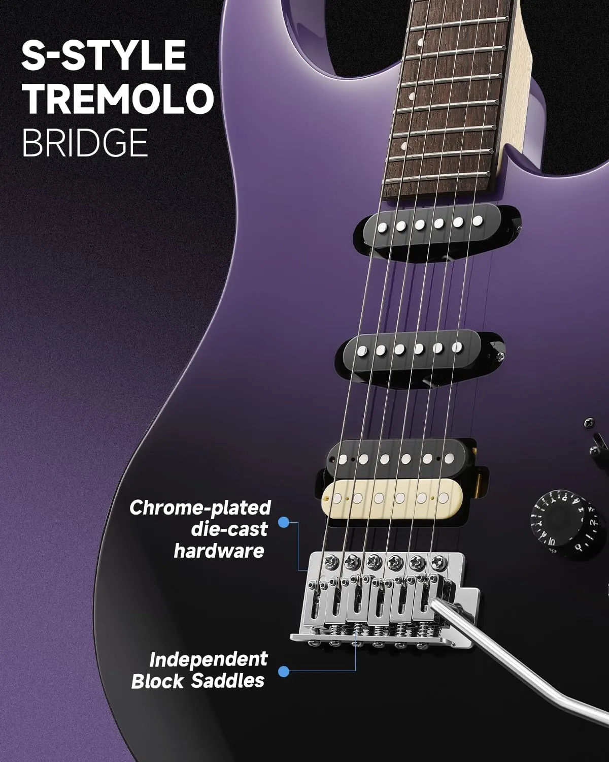 Donner DMT-66 39 Inch Full Size Electric Guitar for Beginner, Starter Electric Guitar Kit with Bag, Purplish Black