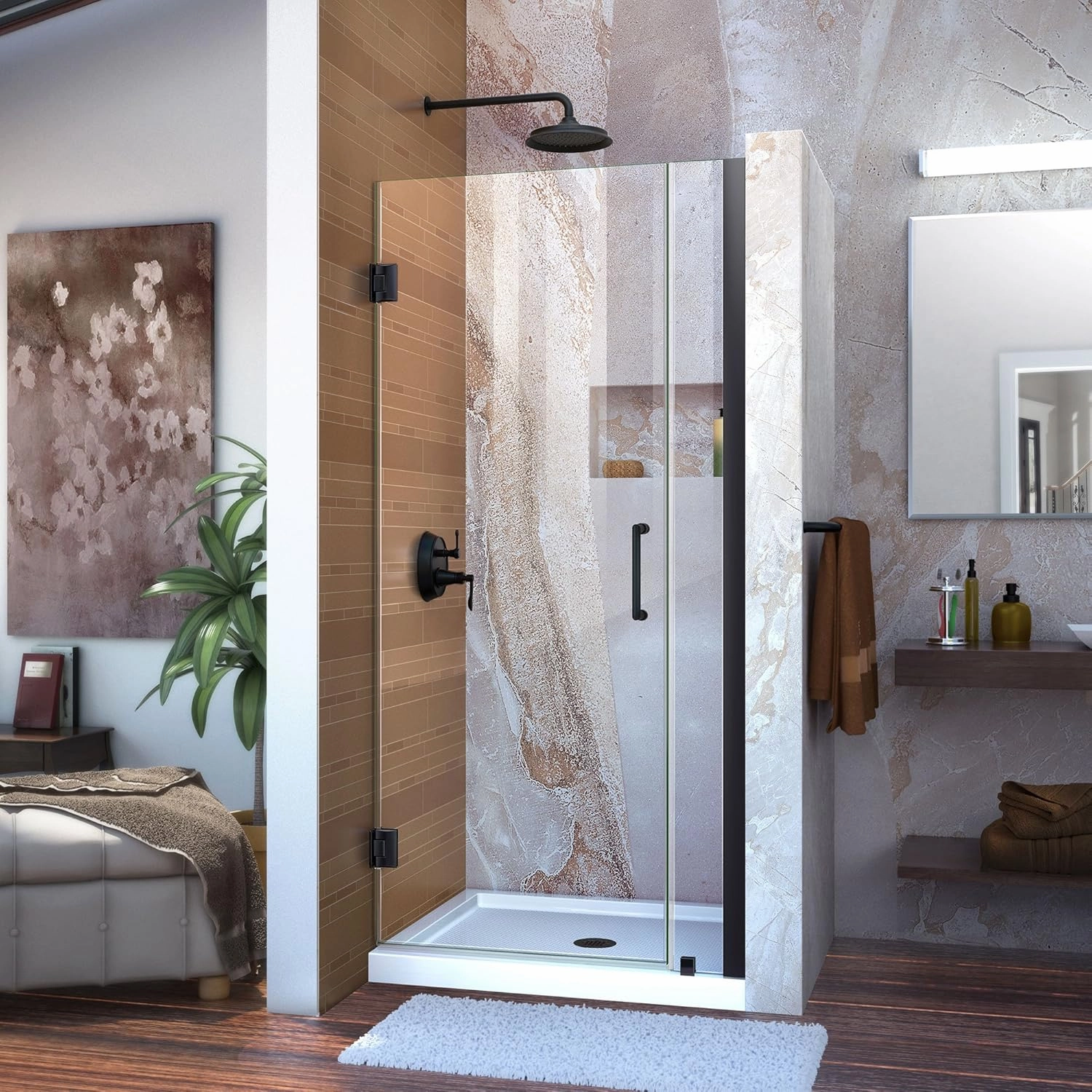 DreamLine Unidoor 35-36 in. W x 72 in. H Frameless Hinged Shower Door in Satin Black, SHDR-20357210-09