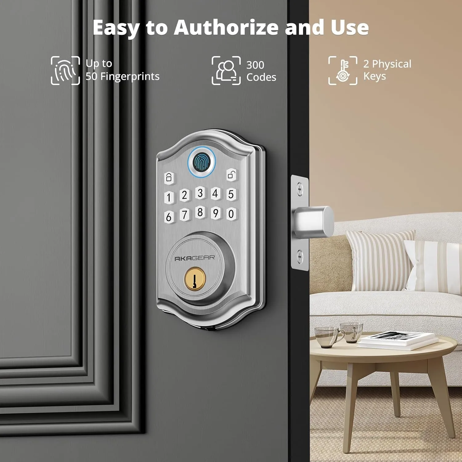 DS10 Pro Keyless Entry Door Lock, Fingerprint Door Locks, Electronic Keypad Lock, Smart Deadbolt, Smart Locks for Front Door, Auto-Lock & One Touch Locking with Bluetooth - Satin Nickel