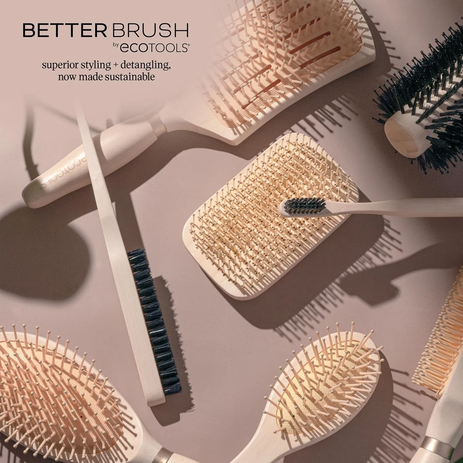 EcoTools Smoothing Detangler Hairbrush, Brush For Wet Or Dry Hair, Pain-Free Detangling, Style & Smooth Hair, Heat Resistant Brush, Renewable Bamboo & Flexible Bristles, Vegan & Cruelty-Free, 1 Count