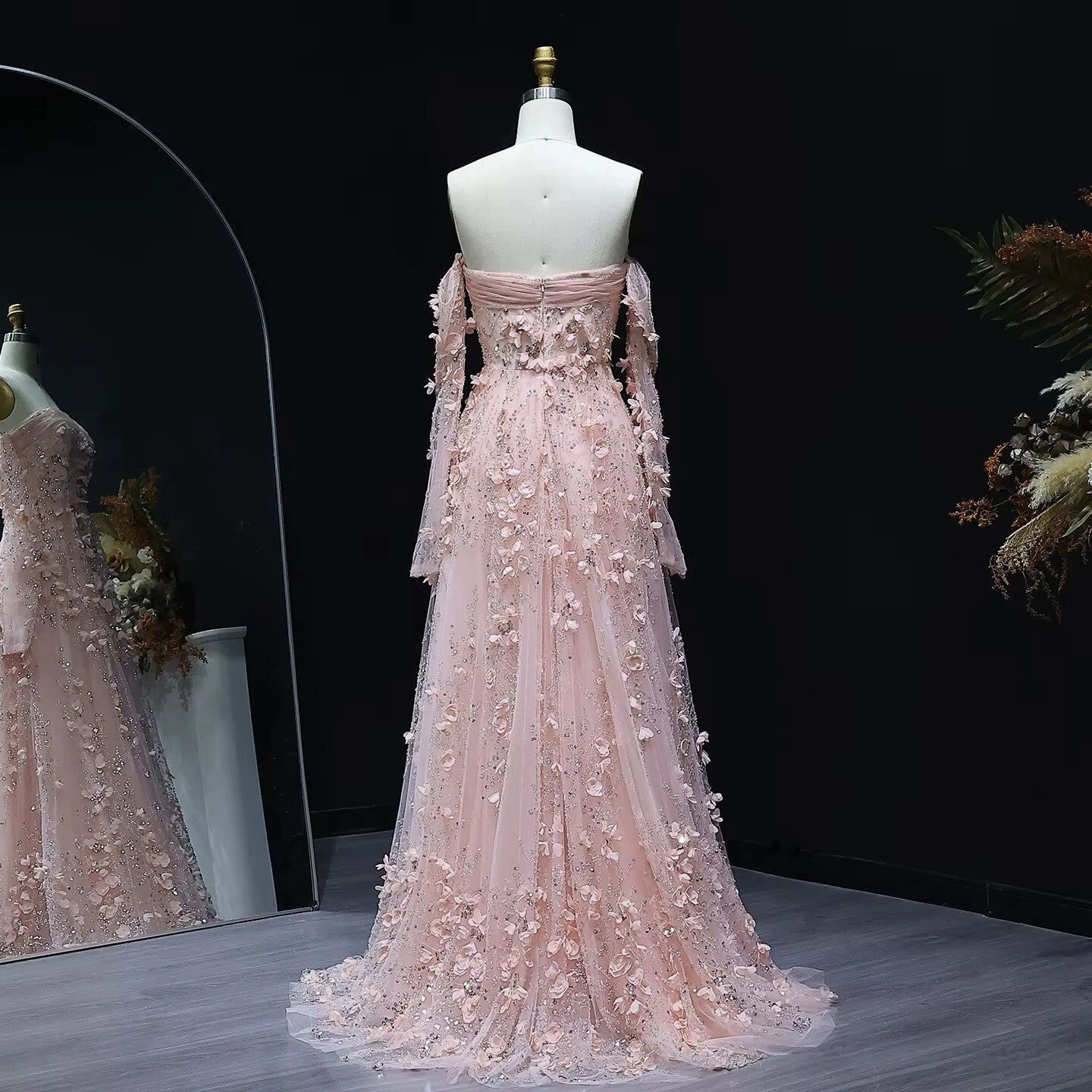 Elegant Blush Pink 3D Flowers Strapless Evening Dress SS344