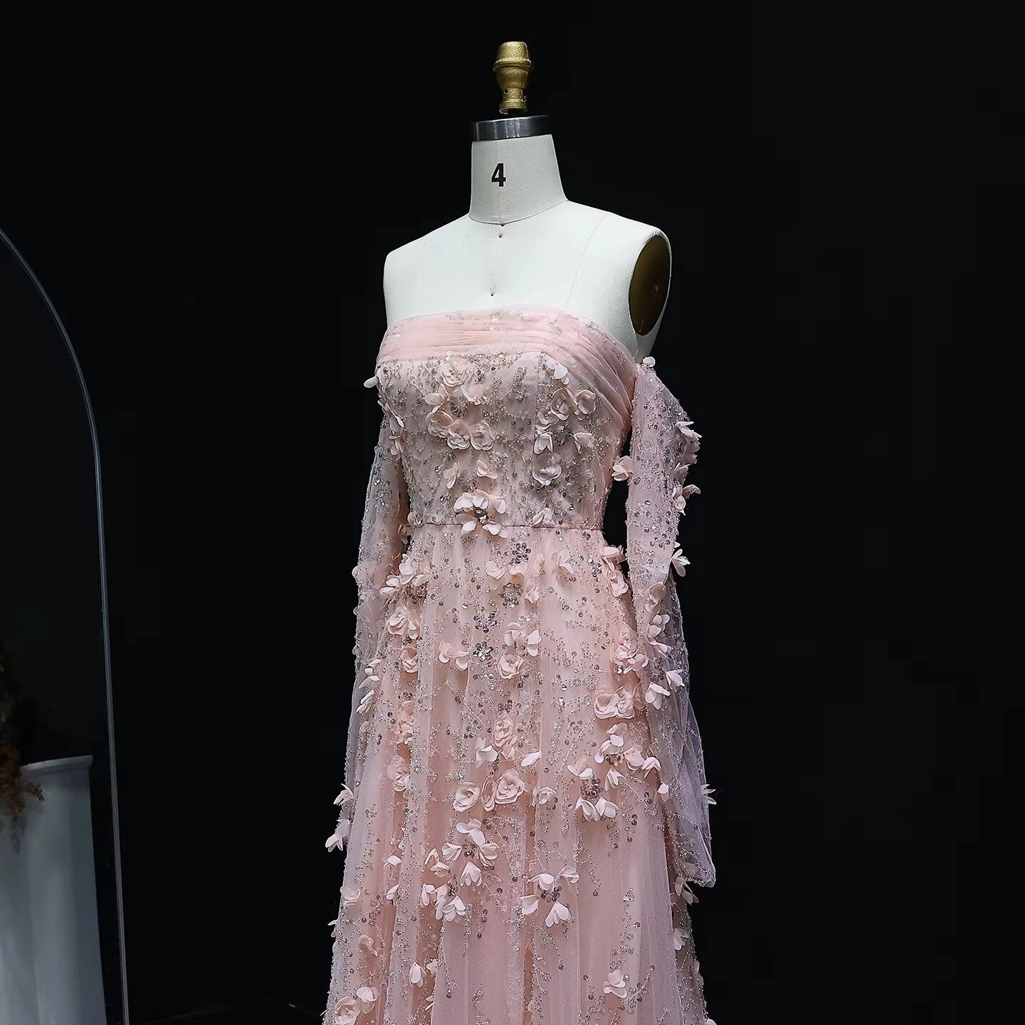 Elegant Blush Pink 3D Flowers Strapless Evening Dress SS344