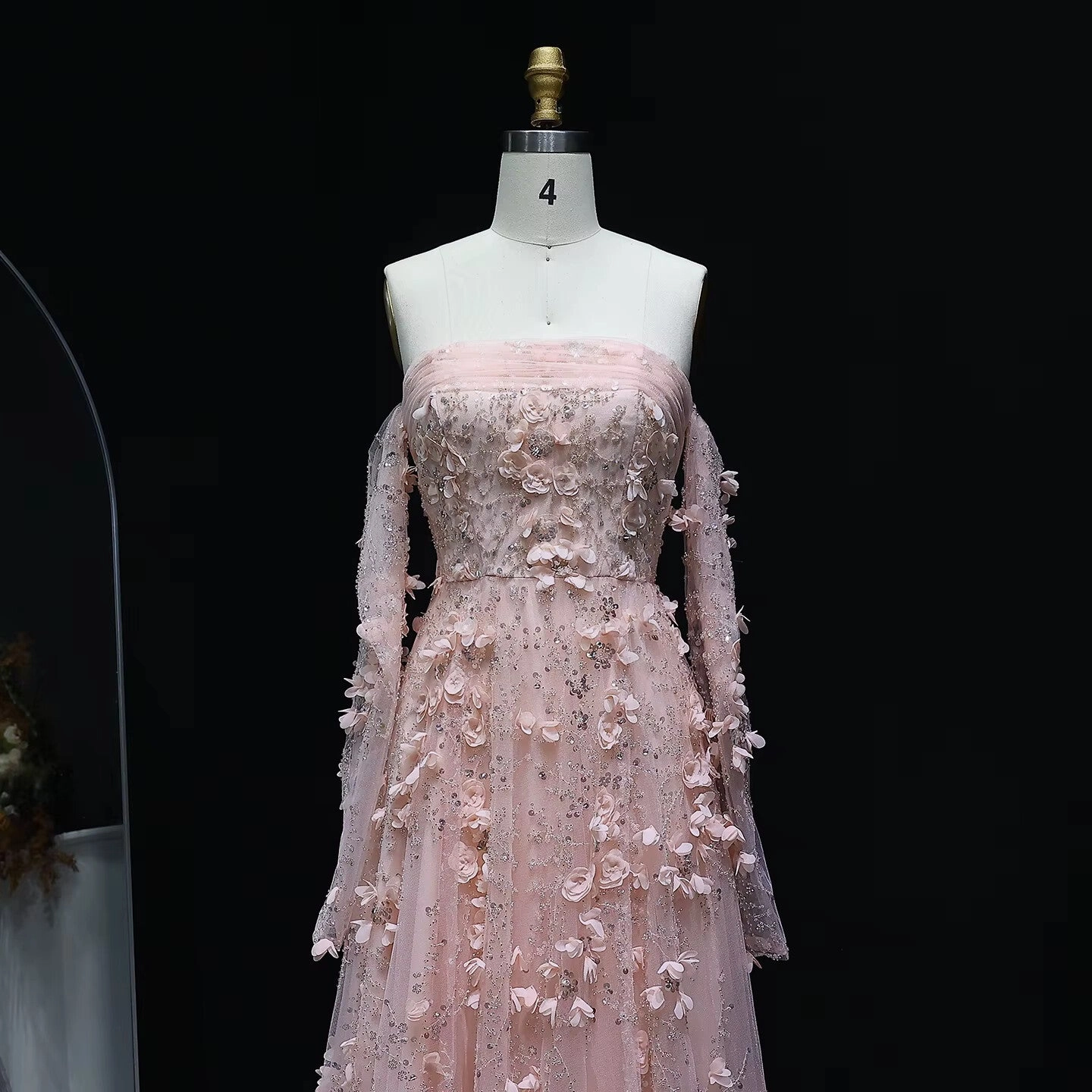 Elegant Blush Pink 3D Flowers Strapless Evening Dress SS344