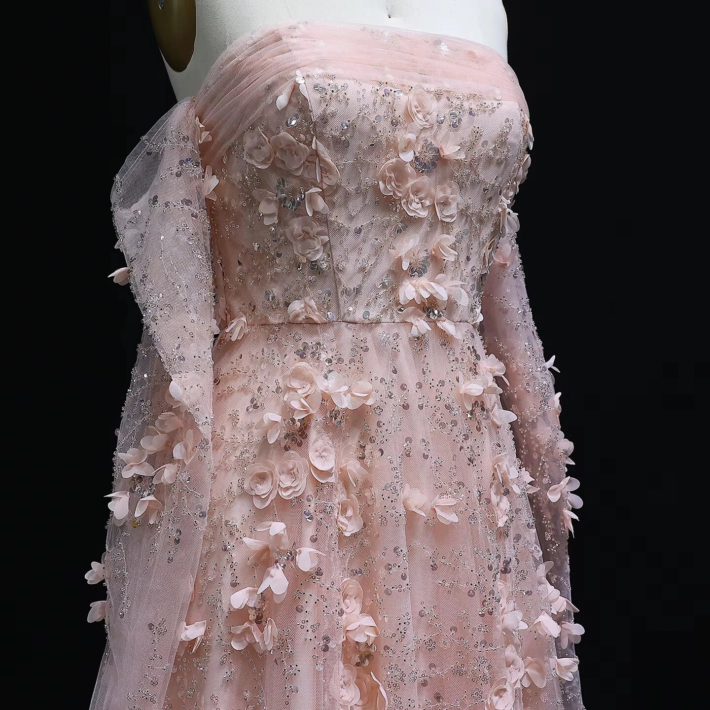 Elegant Blush Pink 3D Flowers Strapless Evening Dress SS344