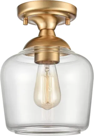 Elk Home Agnes 1-Light Semi Flush - in Satin Brass Finish, with Clear Glass, Transitional Style