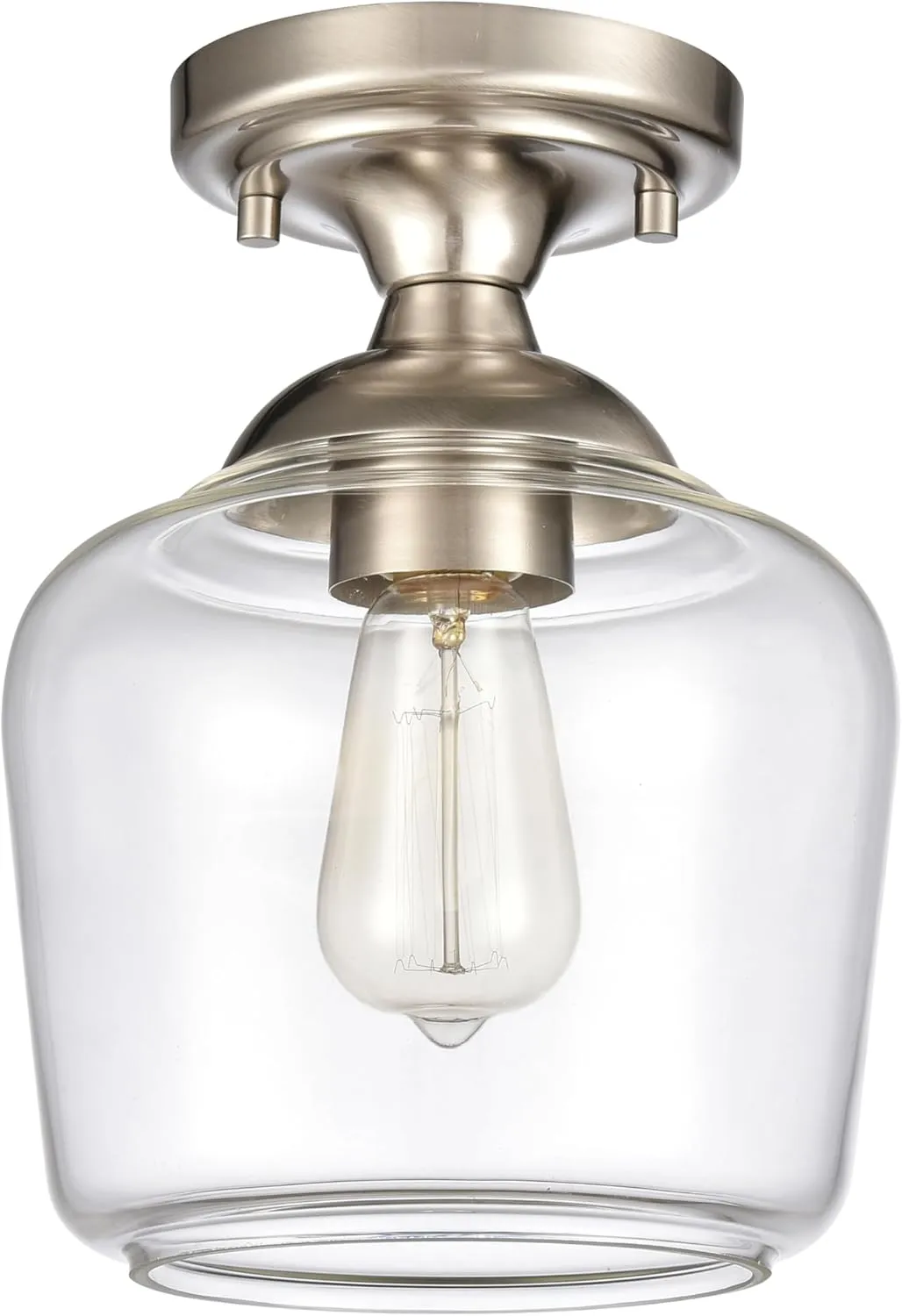 Elk Home Agnes 1-Light Semi Flush - in Satin Nickel Finish, with Clear Glass, Transitional Style