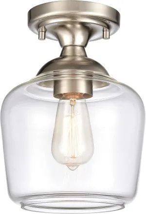 Elk Home Agnes 1-Light Semi Flush - in Satin Nickel Finish, with Clear Glass, Transitional Style