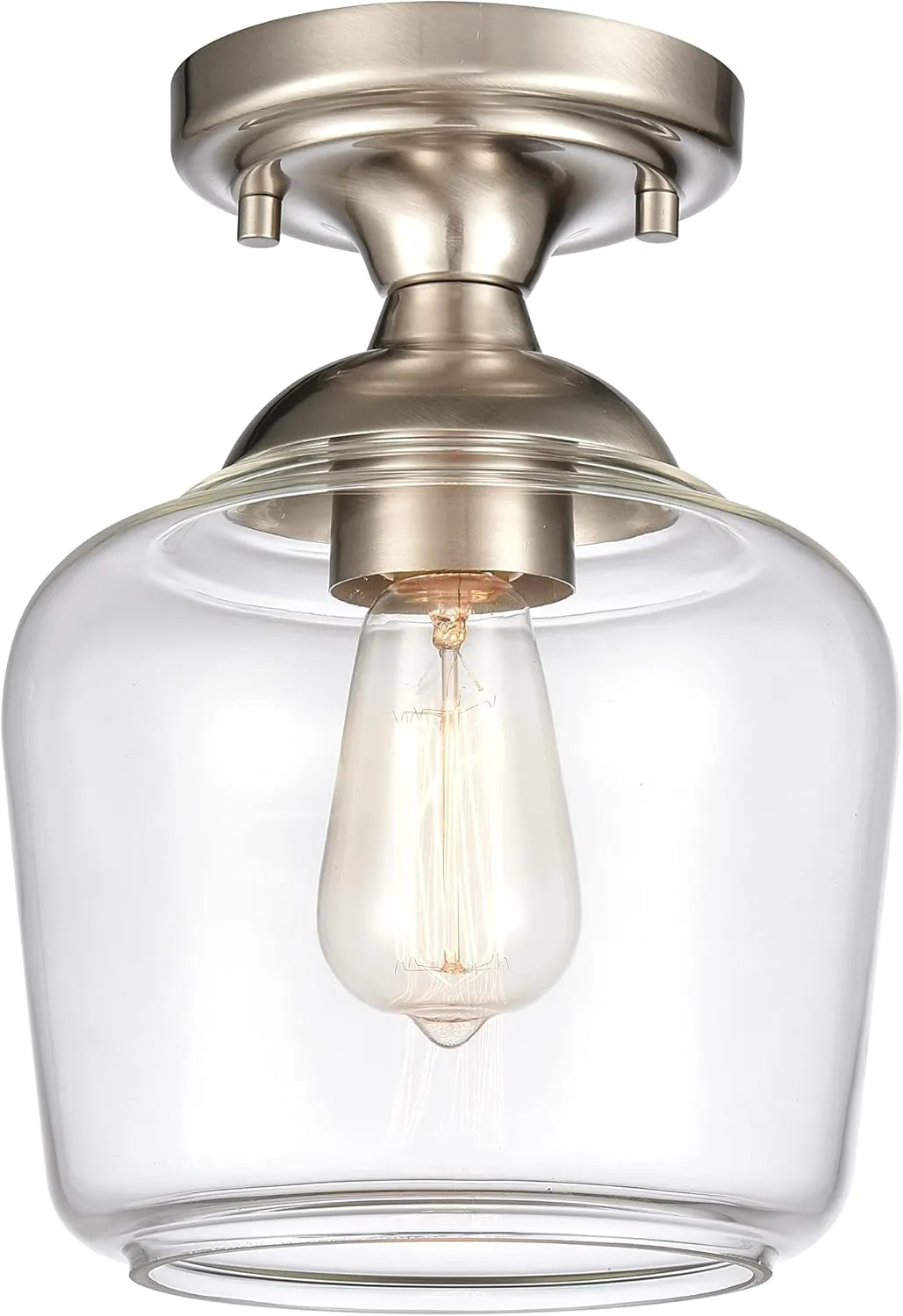 Elk Home Agnes 1-Light Semi Flush - in Satin Nickel Finish, with Clear Glass, Transitional Style