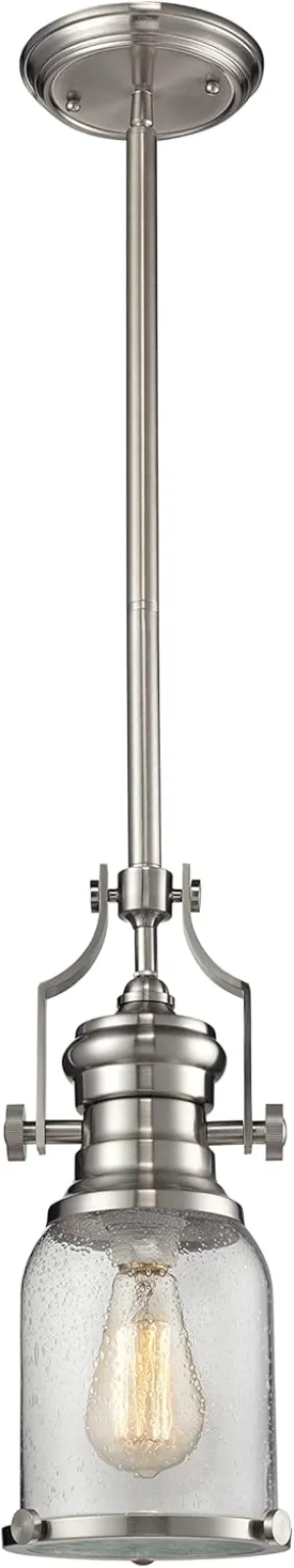 Elk Home Chadwick Mini Pendant - 1-Light in Satin Nickel Finish, with Clear Seeded Glass, Transitional Style