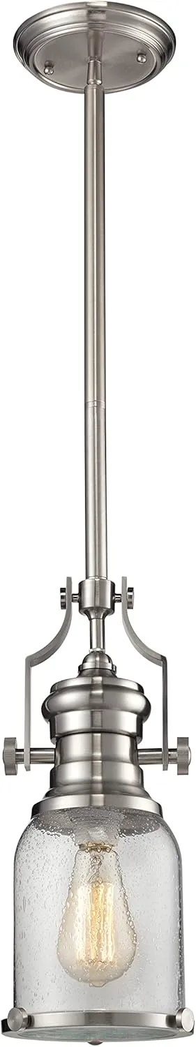 Elk Home Chadwick Mini Pendant - 1-Light in Satin Nickel Finish, with Clear Seeded Glass, Transitional Style