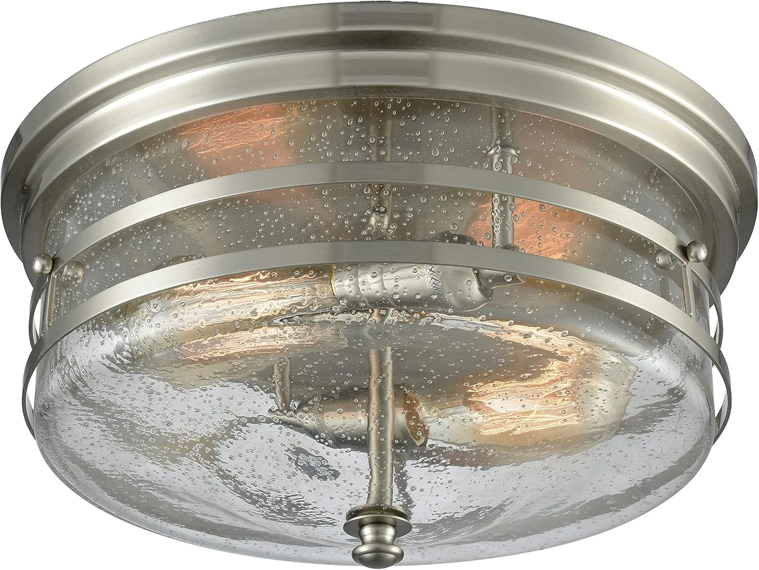 Elk Home Port O'Connor Flush Mount - 2-Light in Satin Nickel Finish, with Clear Seeded Glass, Dimmer Compatible